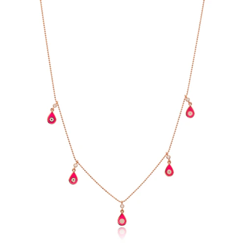 Turkish Pink Enamel Drop 925 Sterling Silver Necklace