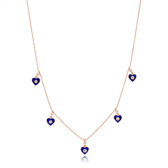 Turkish Blue Enamel Heart 925 Sterling Silver Necklace