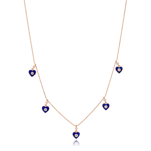 Turkish Blue Enamel Heart 925 Sterling Silver Necklace
