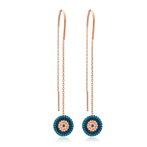 Turkish Evil Eye Threader 925 Sterling Silver Earrings