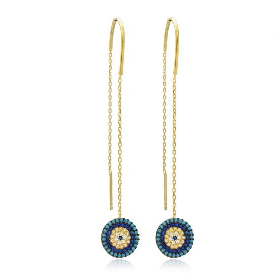 Turkish Evil Eye Threader 925 Sterling Silver Earrings Turkish Evil Eye Threader 925 Sterling Silver Earrings
