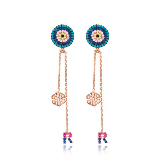 Evil Eye Snowflake Design Long Earrings Evil Eye Snowflake Design Long Earrings