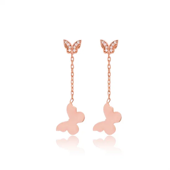 Zircon And Plain Butterfly Long Earrings