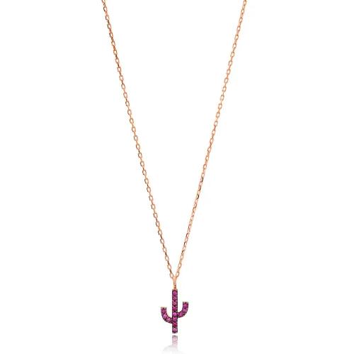 Turkish Ruby Minimal Cactus Sterling Silver Necklace