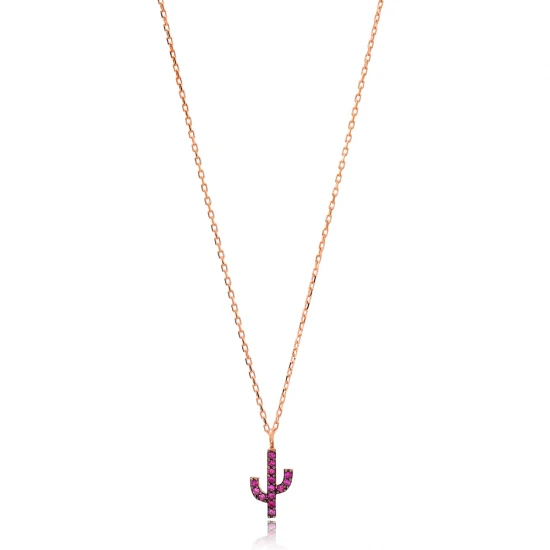 Turkish Ruby Minimal Cactus Sterling Silver Necklace