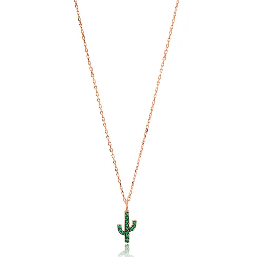 Turkish Emerald Minimal Cactus Sterling Silver Necklace