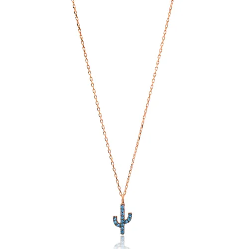 Turkish Aquamarine Minimal Cactus 925 Silver Necklace