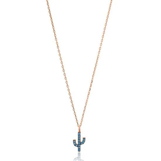 Turkish Aquamarine Minimal Cactus 925 Silver Necklace Turkish Aquamarine Minimal Cactus 925 Silver Necklace