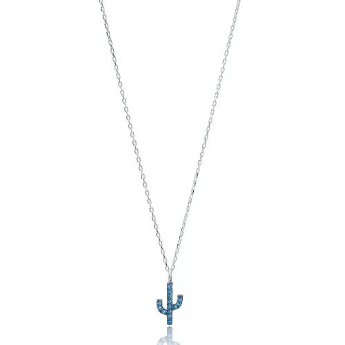 Turkish Aquamarine Minimal Cactus 925 Silver Necklace
