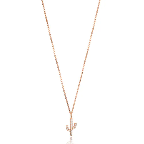 Turkish CZ Minimal Cactus 925 Sterling Silver Necklace