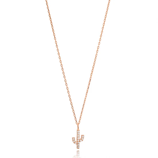 Turkish CZ Minimal Cactus 925 Sterling Silver Necklace