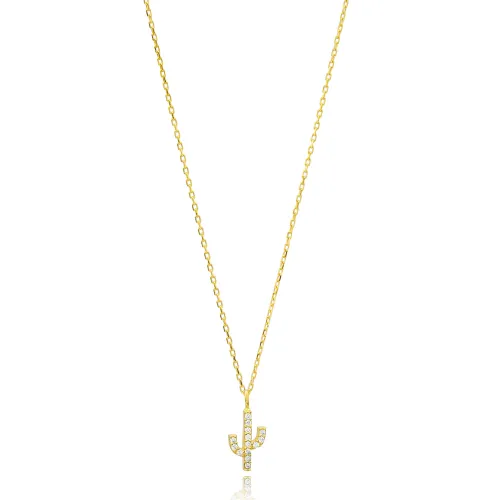 Turkish CZ Minimal Cactus 925 Sterling Silver Necklace
