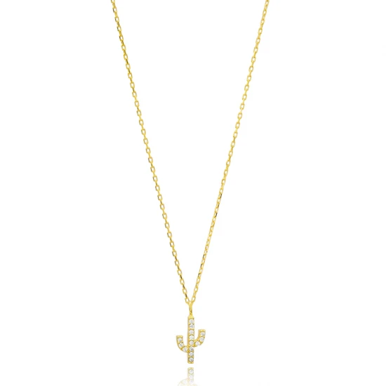 Turkish CZ Minimal Cactus 925 Sterling Silver Necklace
