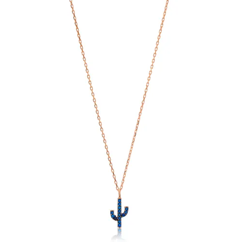 Turkish Sapphire Minimal Cactus 925 Silver Necklace