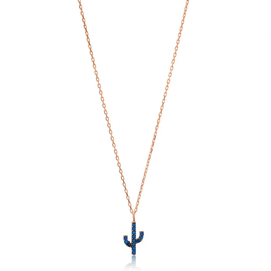 Turkish Sapphire Minimal Cactus 925 Silver Necklace