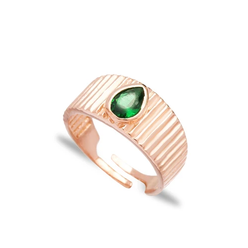 Little Finger Adjustable Drop Shape Emerald Silver Ring