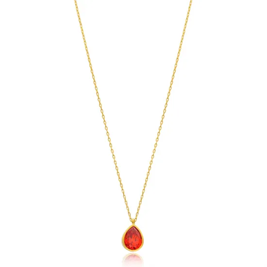 Red Round Bezel CZ 925 Sterling Silver Necklace Red Round Bezel CZ 925 Sterling Silver Necklace