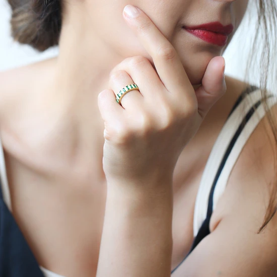 Turkish Emerald Band Sterling Silver Ring - Sade 925 Silver Jewelry