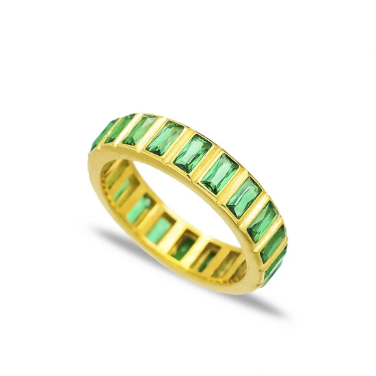 Turkish Emerald Band Sterling Silver Ring - Sade 925 Silver Jewelry