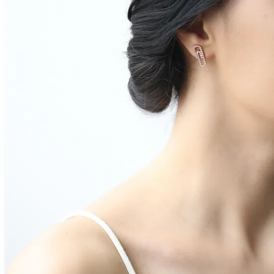 Zircon Stone Paperclip 925 Stud Earrings Zircon Stone Paperclip 925 Stud Earrings