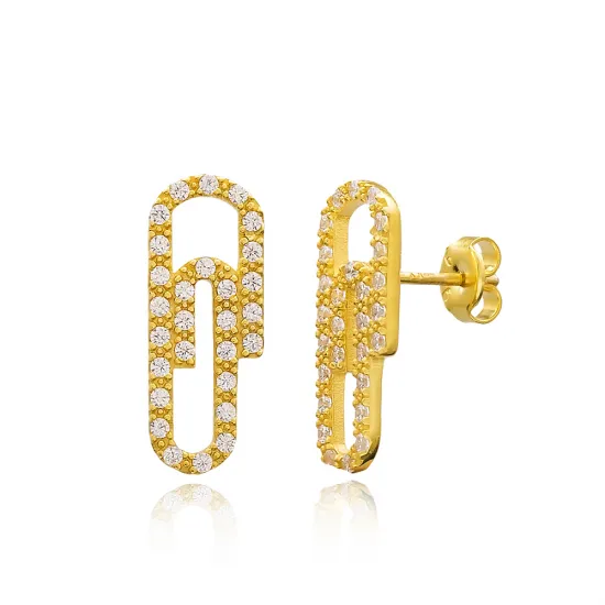 Zircon Stone Paperclip 925 Stud Earrings Zircon Stone Paperclip 925 Stud Earrings