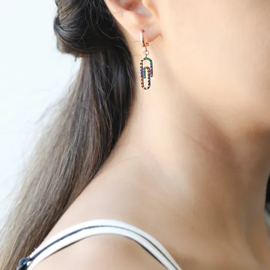 Turkish Colorful Paperclip Dangle 925 Silver Earrings Turkish Colorful Paperclip Dangle 925 Silver Earrings