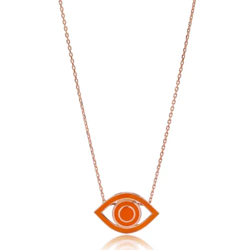 Turkish Eye Orange Enamel 925 Sterling Silver Necklace