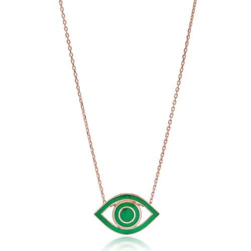 Turkish Eye Green Enamel 925 Sterling Silver Necklace