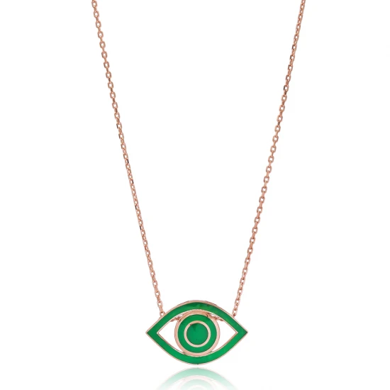 Turkish Eye Green Enamel 925 Sterling Silver Necklace Turkish Eye Green Enamel 925 Sterling Silver Necklace
