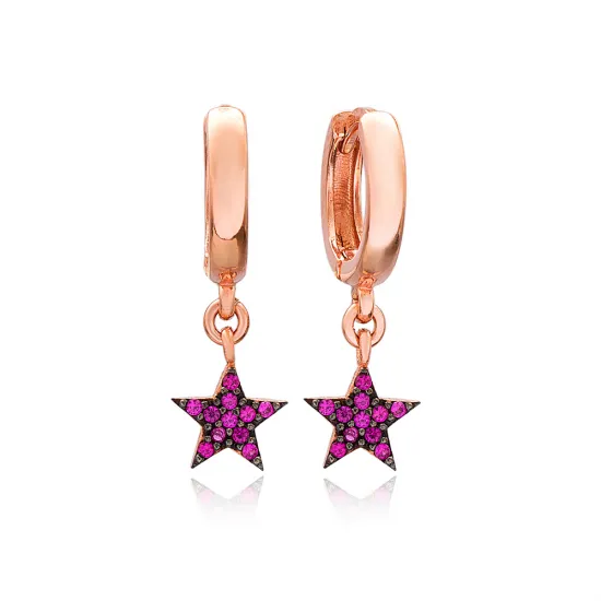 Ruby Stone Minimalist Star Design Turkish Wholesale Handmade 925 Sterling Silver Dangle Earrings Ruby Stone Minimalist Star Design Turkish Wholesale Handmade 925 Sterling Silver Dangle Earrings