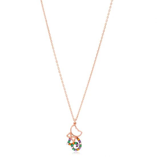 Turkish Colorful Cat Shape 925 Sterling Silver Necklace | 925 Sterling Silver Wholesale | Sade Silver Turkish Colorful Cat Shape 925 Sterling Silver Necklace - Sade 925 Silver Jewelry