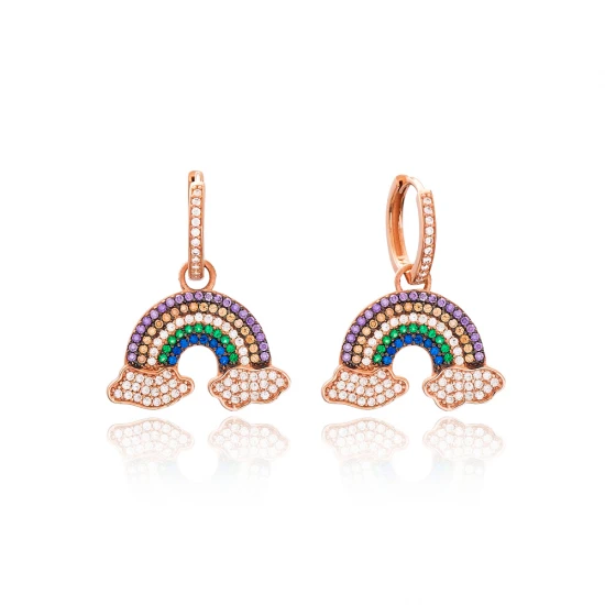 Intertwined Rainbow And Cloud Dangle Silver Earrings