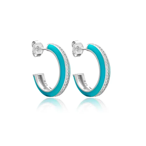 Turkish Turquoise Enamel CZ Round 925 Silver Earrings