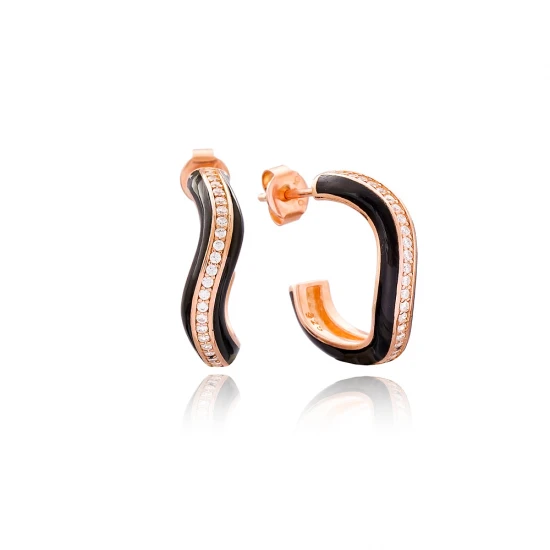 Turkish Curve Black Enamel CZ Sterling Silver Earrings Turkish Curve Black Enamel CZ Sterling Silver Earrings