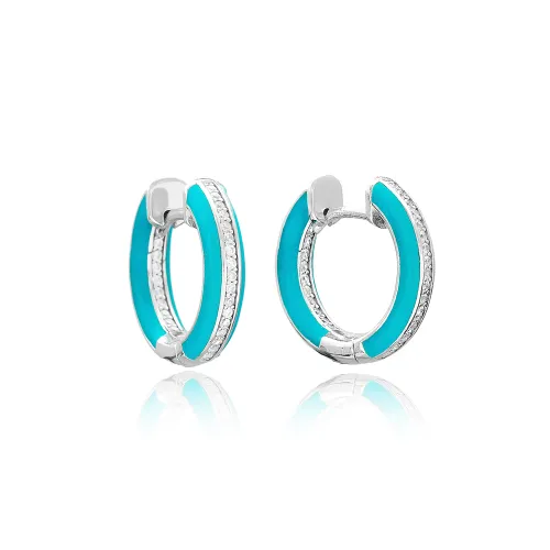 Turkish Turquoise Enamel CZ Sterling Silver Earrings