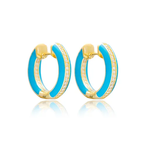 Turkish Turquoise Enamel CZ Sterling Silver Earrings