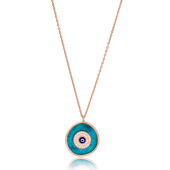 Turkish Turquoise Enamel Evil Eye 925 Silver Necklace Turkish Turquoise Enamel Evil Eye 925 Silver Necklace