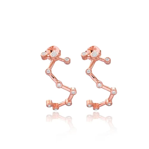 Clear Curved Constellation CZ Sterling Silver Earrings