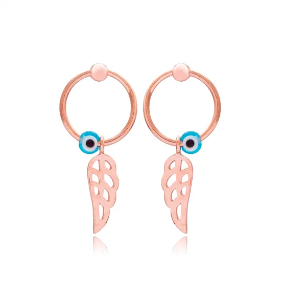 Turkish Wings Design Hollow Earrings with Evil Eye Handmade Wholesale 925 Sterling Silver Jewelry
