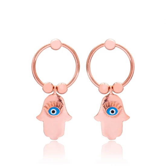 Turkish Hamsa With Evil Eye Hollow 925 Silver Earrings