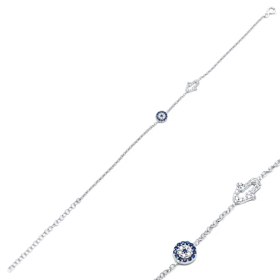 Turkish Evil Eye Hamsa 925 Sterling Silver Bracelet