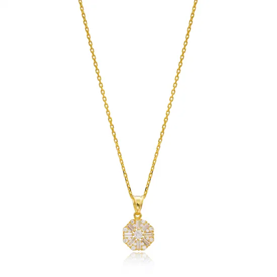 Turkish CZ Dainty Baguette 925 Sterling Silver Necklace Turkish CZ Dainty Baguette 925 Sterling Silver Necklace