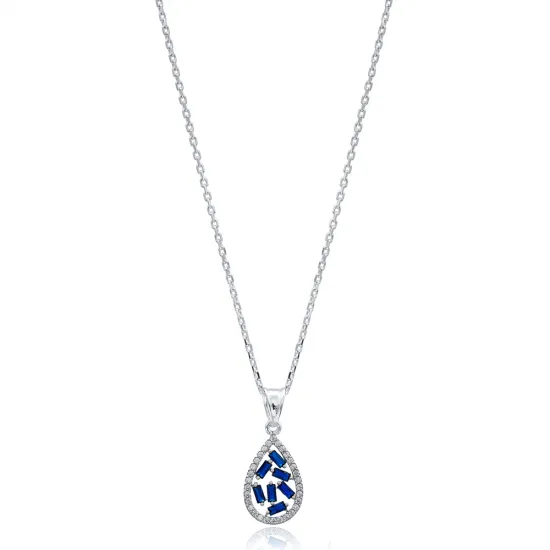 Turkish Drop Sapphire Baguette CZ 925 Silver Necklace Turkish Drop Sapphire Baguette CZ 925 Silver Necklace