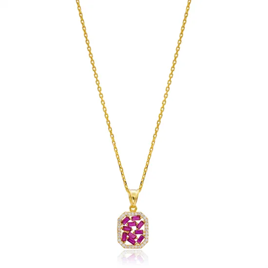 Turkish Ruby Baguette 925 Sterling Silver Necklace Turkish Ruby Baguette 925 Sterling Silver Necklace