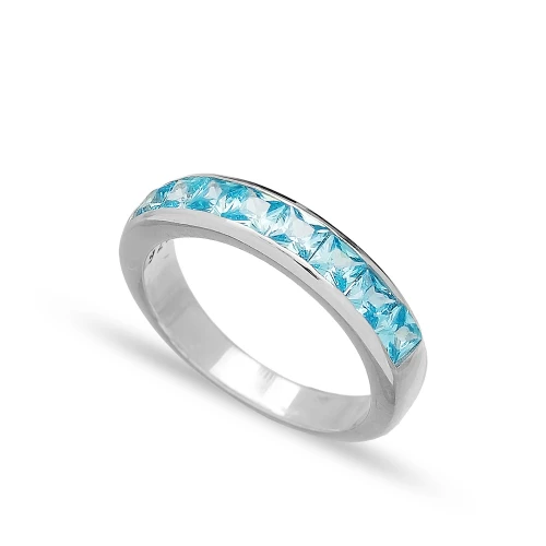 Band Aquamarine CZ 925 Sterling Silver Ring