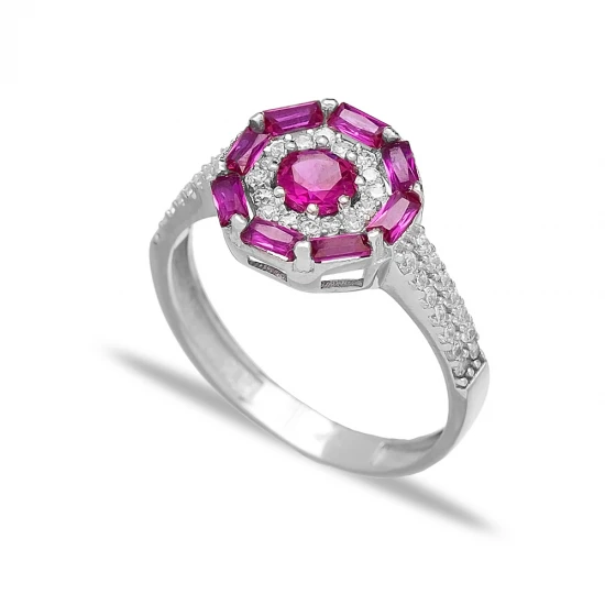 Turkish Ruby Baguette 925 Sterling Silver Ring - Sade 925 Silver Jewelry