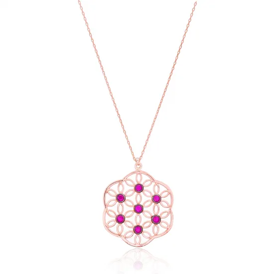 Ruby Round Pattern 925 Sterling Silver Necklace Ruby Round Pattern 925 Sterling Silver Necklace