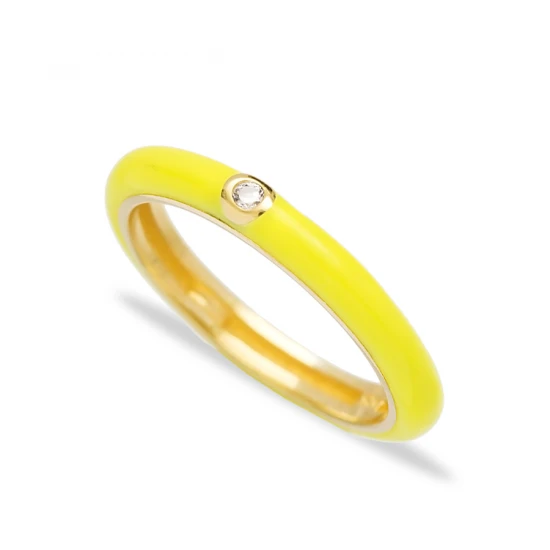 Yellow Enamel CZ 925 Sterling Silver Ring Yellow Enamel CZ 925 Sterling Silver Ring