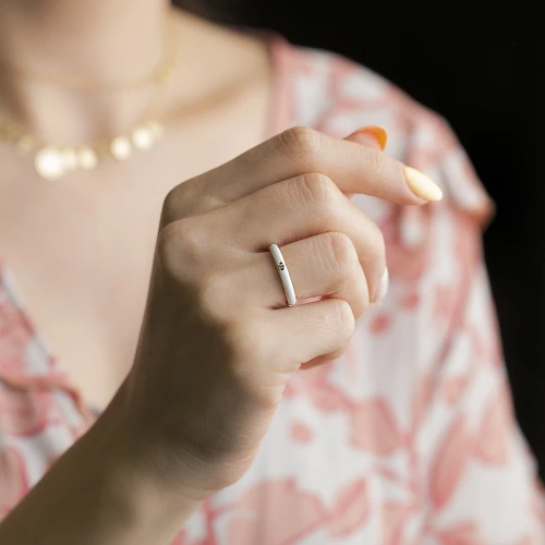 White Enamel CZ 925 Sterling Silver Ring
