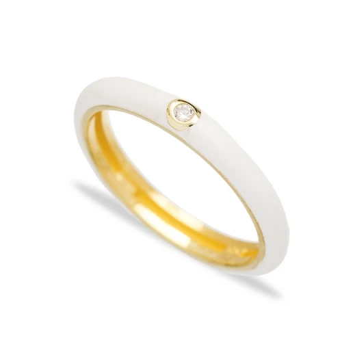 White Enamel CZ 925 Sterling Silver Ring